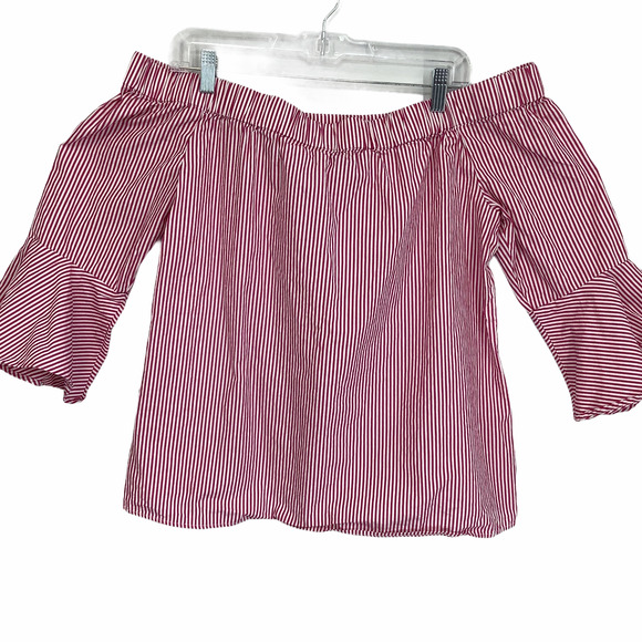 Cupio Stripe Off-The-Shoulder Bell Sleeve Blouse L - Picture 5 of 5
